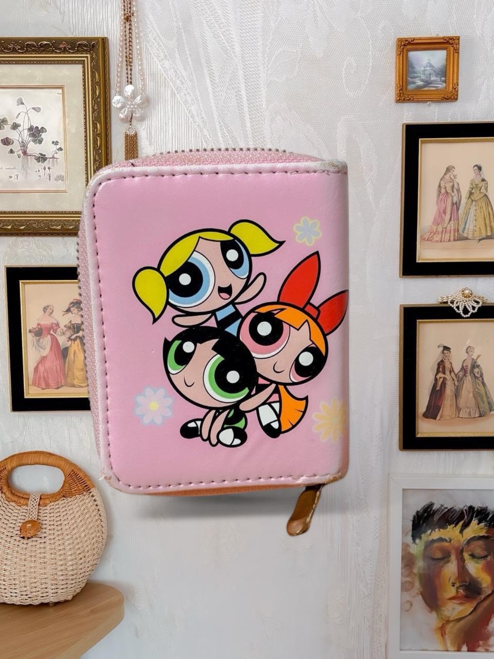 Spring casual bubblegum girly floral powerpuff girls graphic pink zip wallet